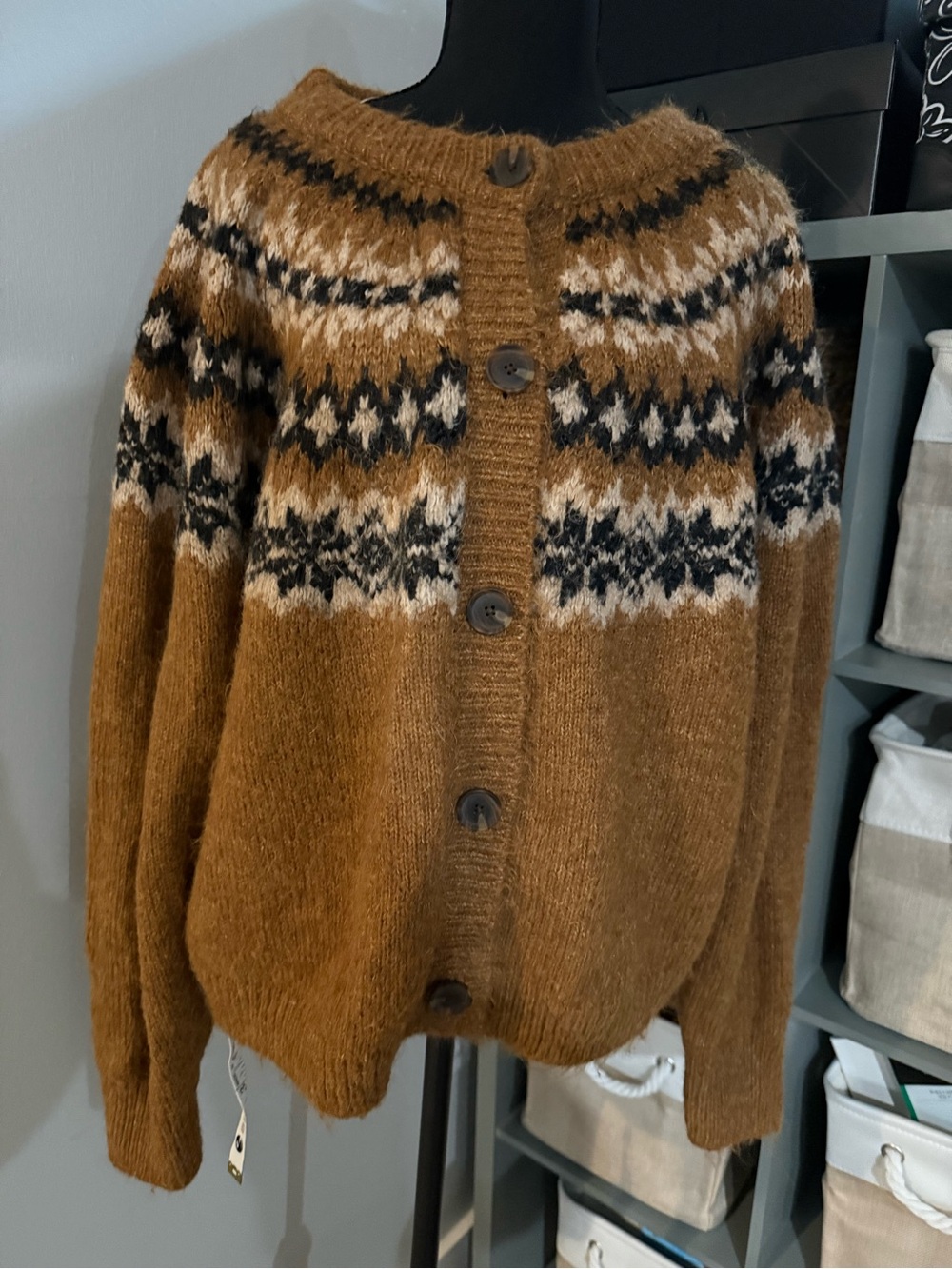 Gap Brown Fair Isle Button-Front Cardigan size XL